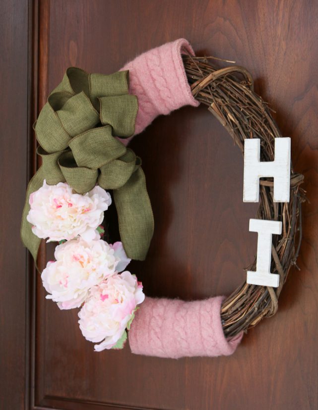 Peony Grapevine Wreath made with a couple of items from the thrift store for thrift store makeover day!