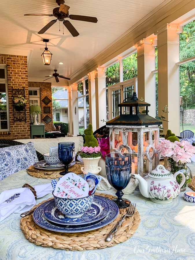 Hello Spring Porch Tablescape