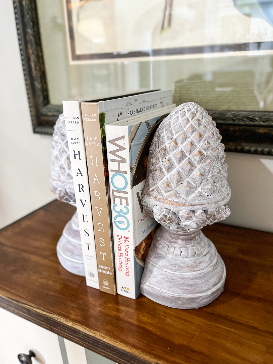 acorn bookends painted white