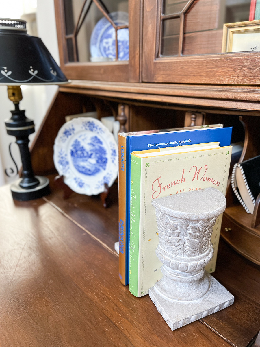 bookends with books on desk