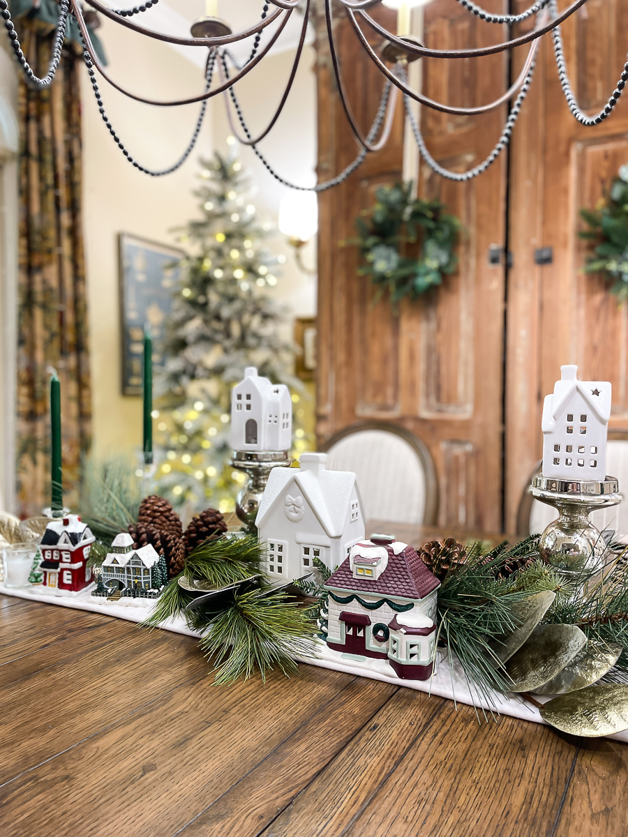 christmas table with village