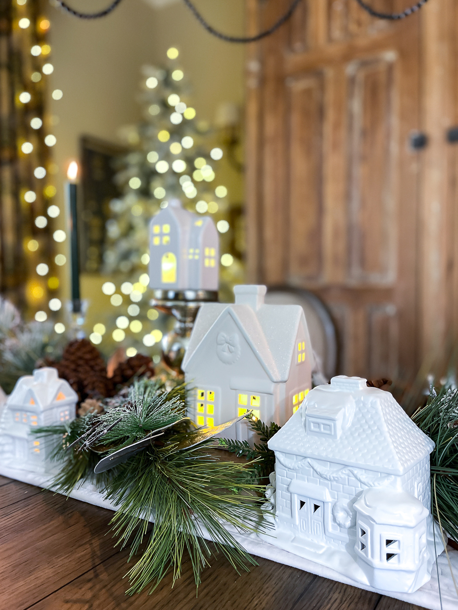 christmas tablescape white christmas village