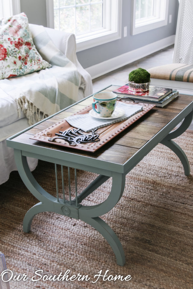 Thrift store coffee table makeover by Our Southern Home #generalfinishesmilkpaint