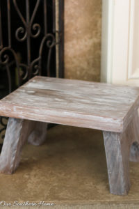 Farmhouse stool makeover with a tinted wax technique for thrift store makeover day via Our Southern Home