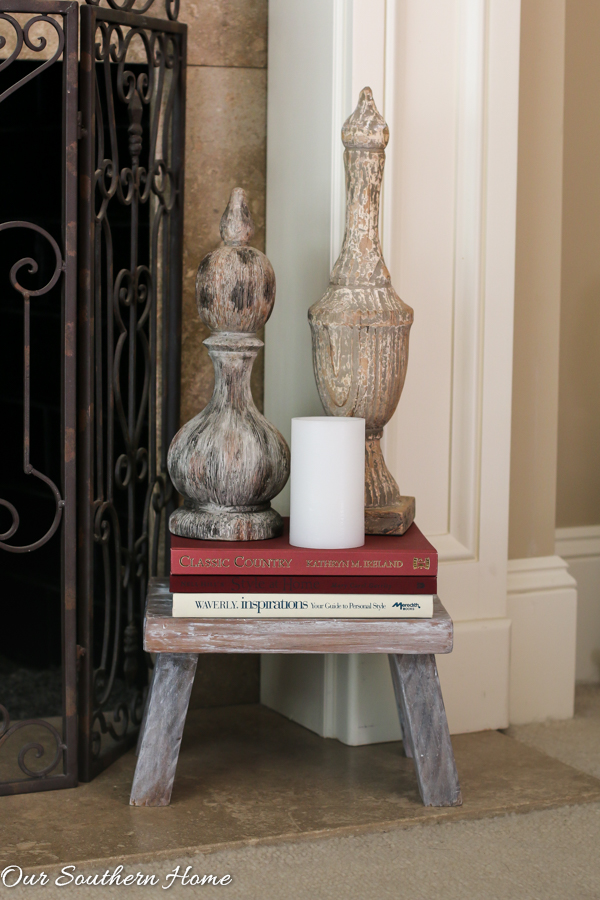 Farmhouse stool makeover with a tinted wax technique for thrift store makeover day via Our Southern Home