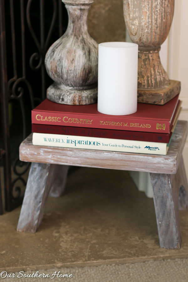 Farmhouse stool makeover with a tinted wax technique for thrift store makeover day via Our Southern Home