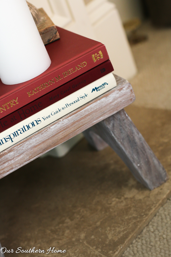 Farmhouse stool makeover with a tinted wax technique for thrift store makeover day via Our Southern Home