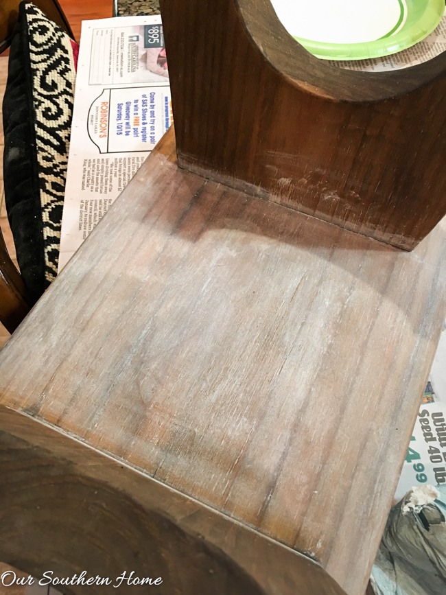 Farmhouse stool makeover with a tinted wax technique for thrift store makeover day via Our Southern Home