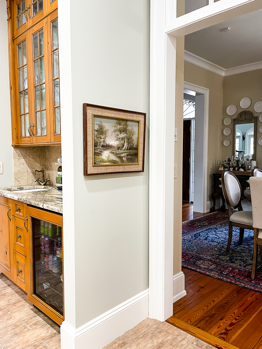 kitchen with wall art