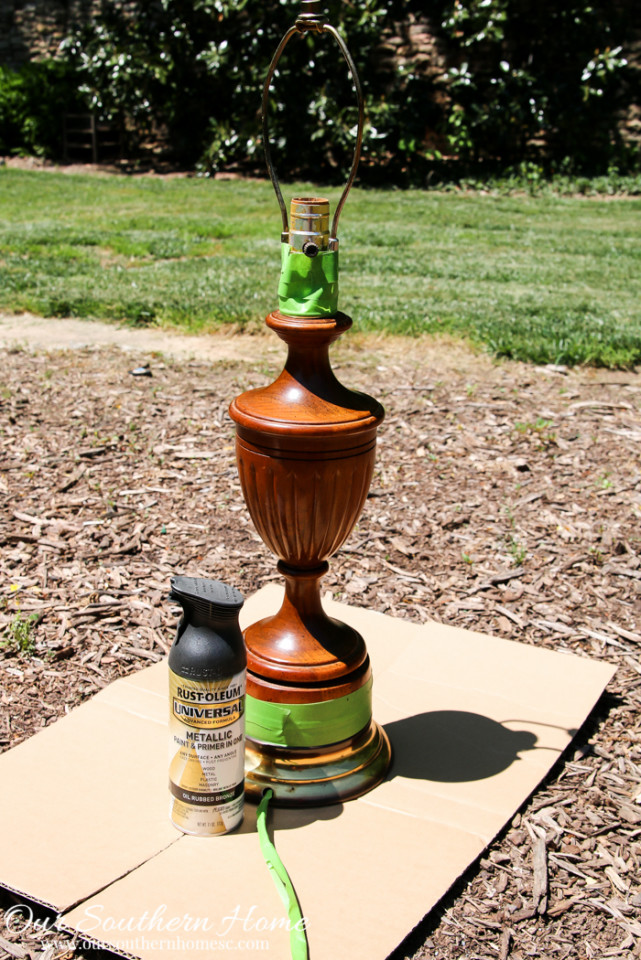 Thrift store lamp makeover with a weathered finish by Our Southern Home