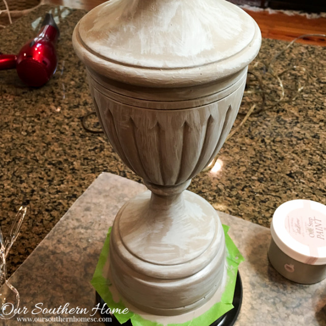Thrift store lamp makeover with a weathered finish by Our Southern Home