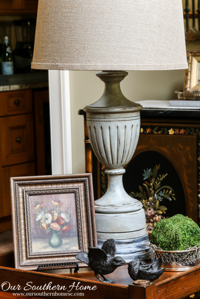 Thrift store lamp makeover with a weathered finish by Our Southern Home