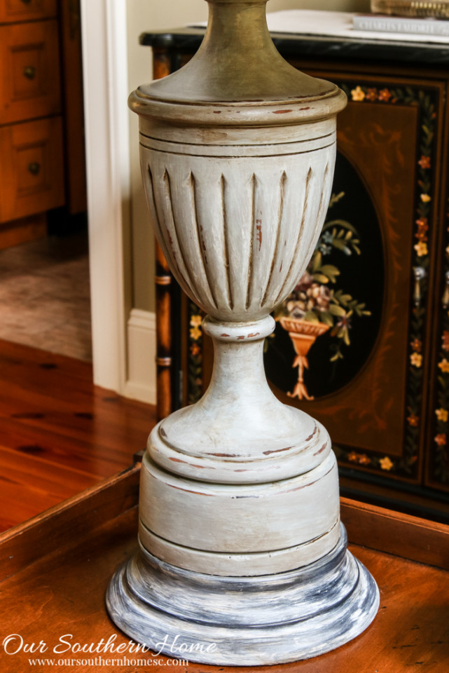 Thrift store lamp makeover with a weathered finish by Our Southern Home