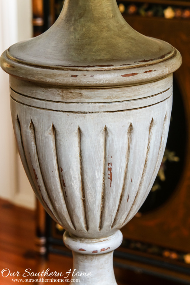 Thrift store lamp makeover with a weathered finish by Our Southern Home