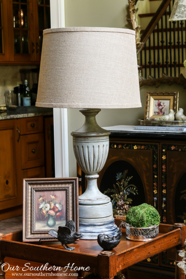 Thrift store lamp makeover with a weathered finish by Our Southern Home