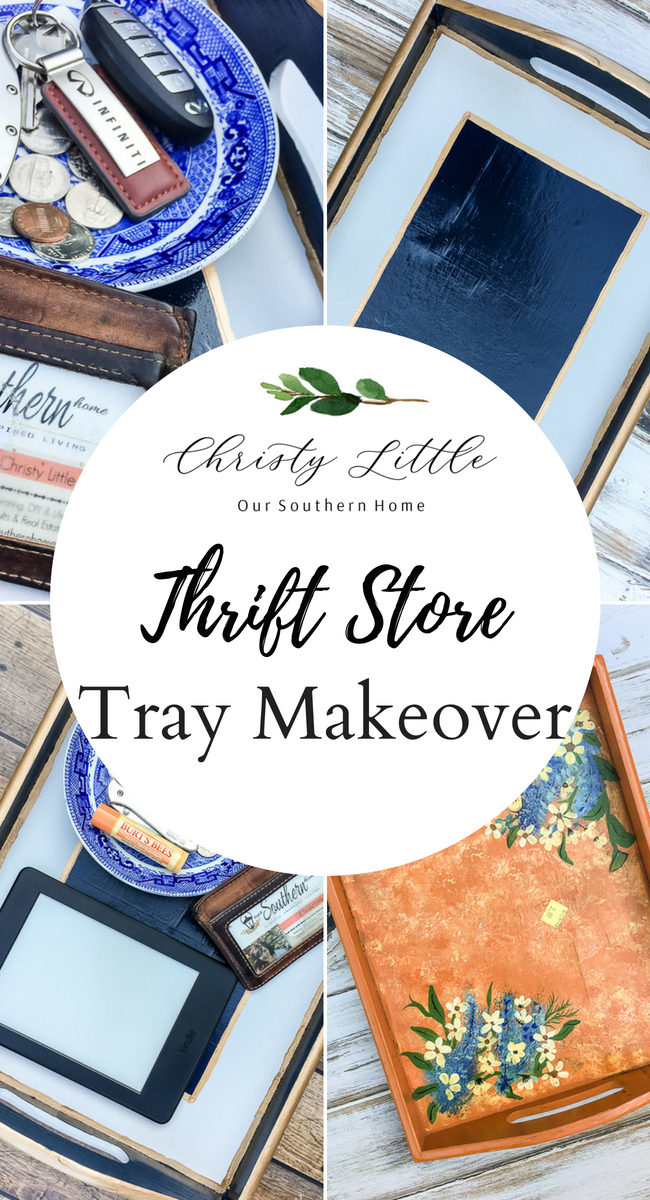 Thrift store tray makeover with a masculine look for a college apartment. #thriftstore #makeover #tray #apartmentdecor #college