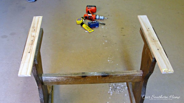 Thrift store trestle table makeover with a new stained top and chalk paint by Our Southern Home