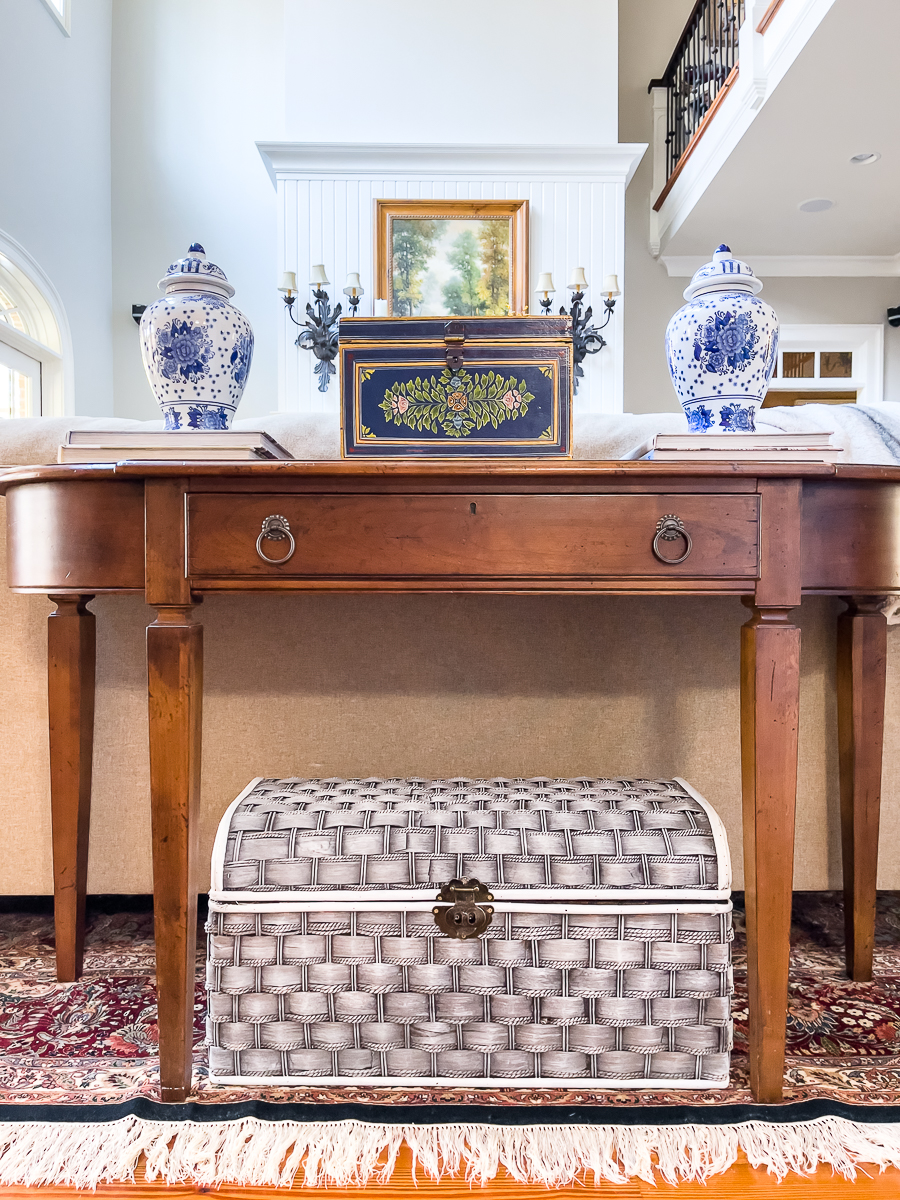 painted wicker trunk