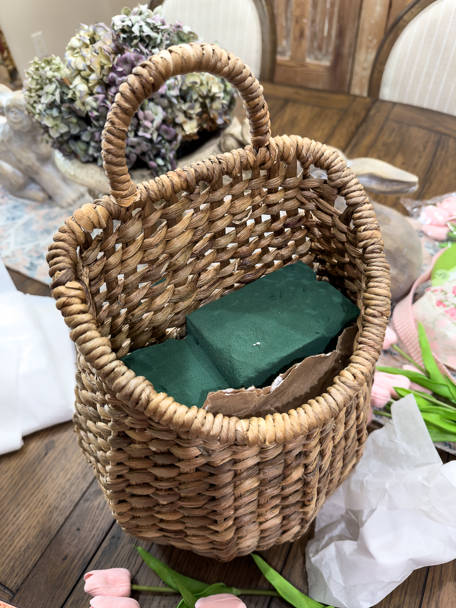 basket with floral foam