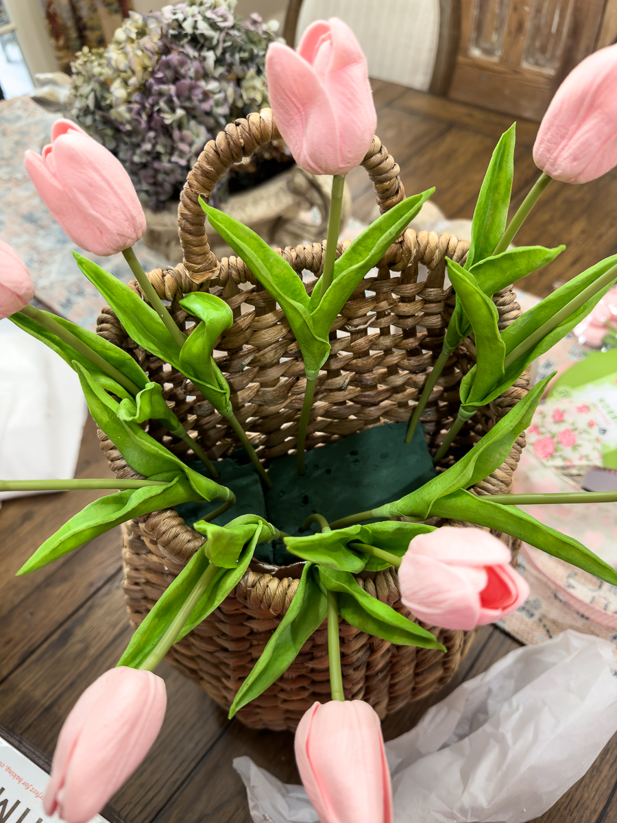 basket with tulips