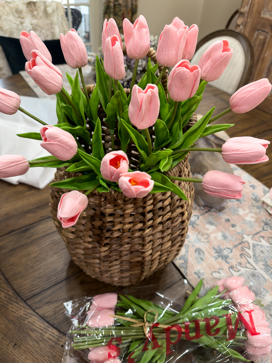 tulips in basket