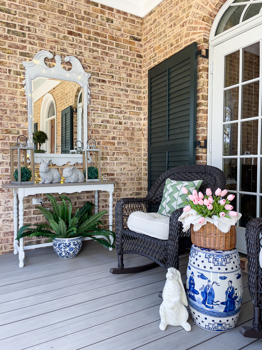 front porch decorated for spring