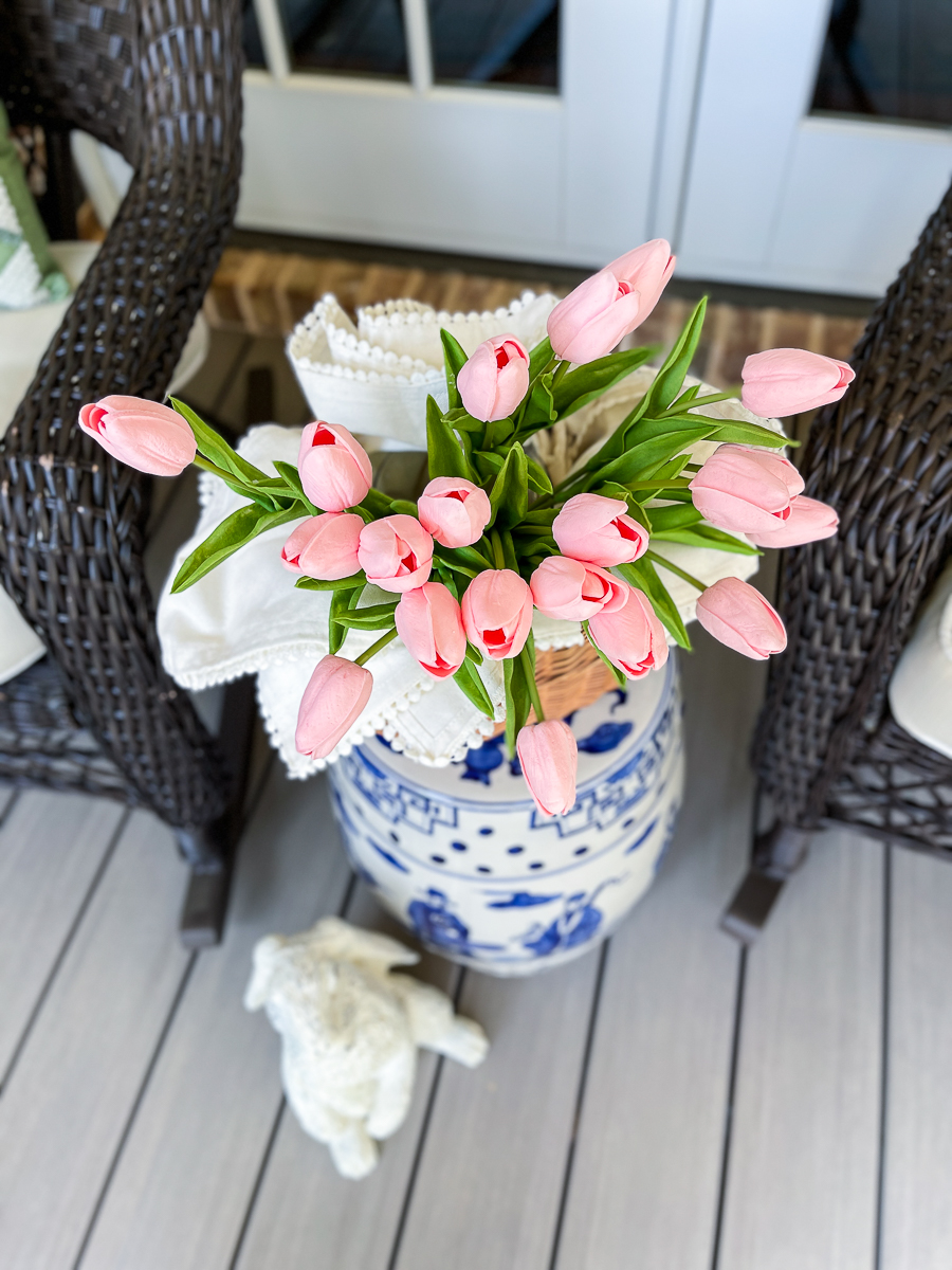 tulips in basket