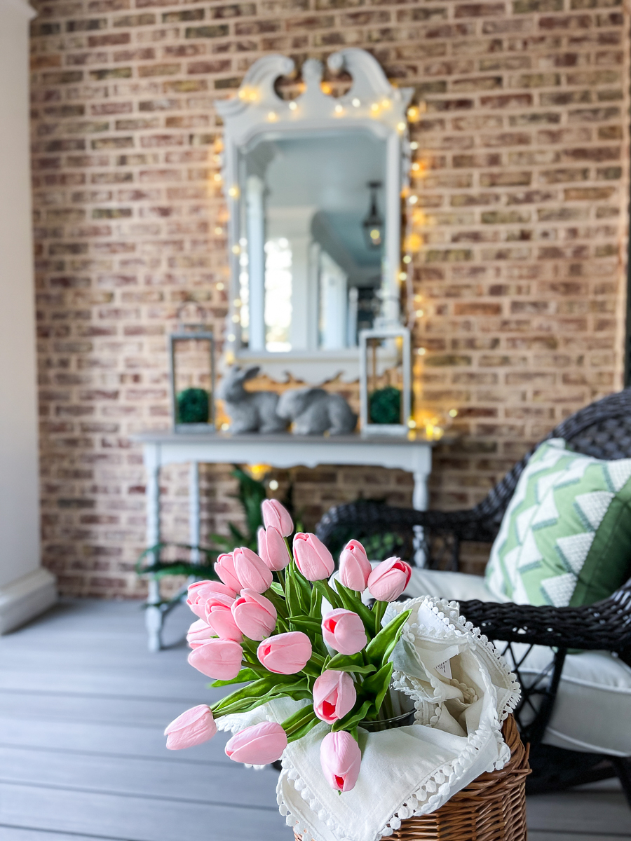 up close of tulips in basket