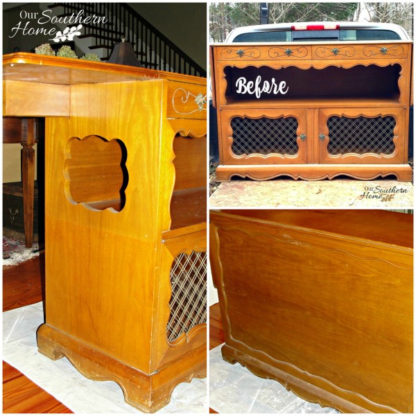 French country tv console make over with ASCP in Coco with a white wash. #paintedfurniture