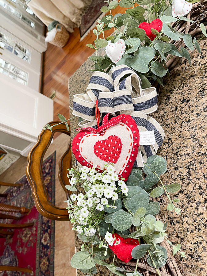 heart ornaments on a wreath
