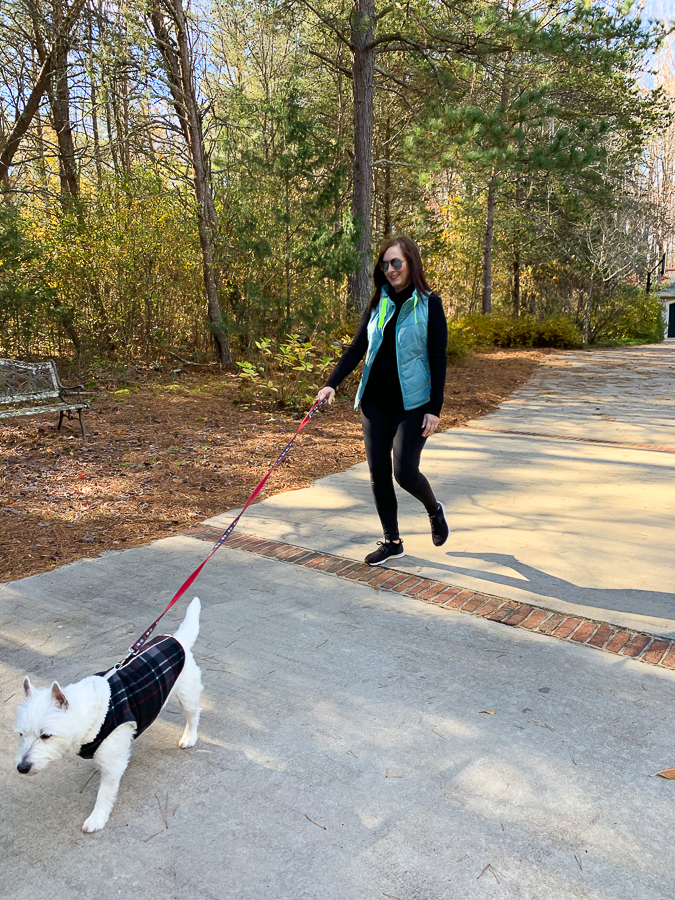 woman and dog walking