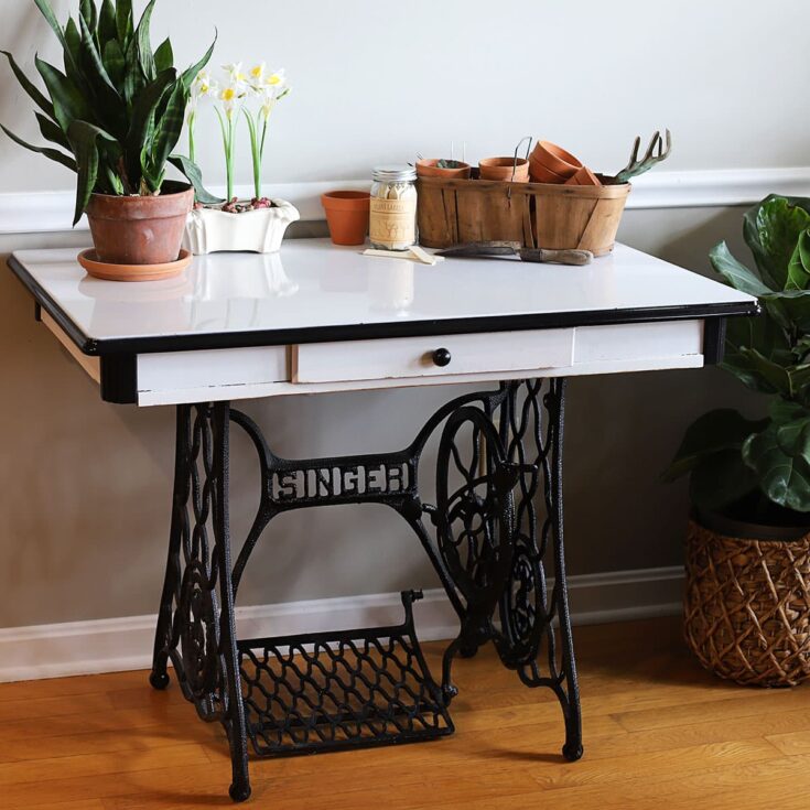 Image for Vintage Porcelain Enamel Top Table Repurposed