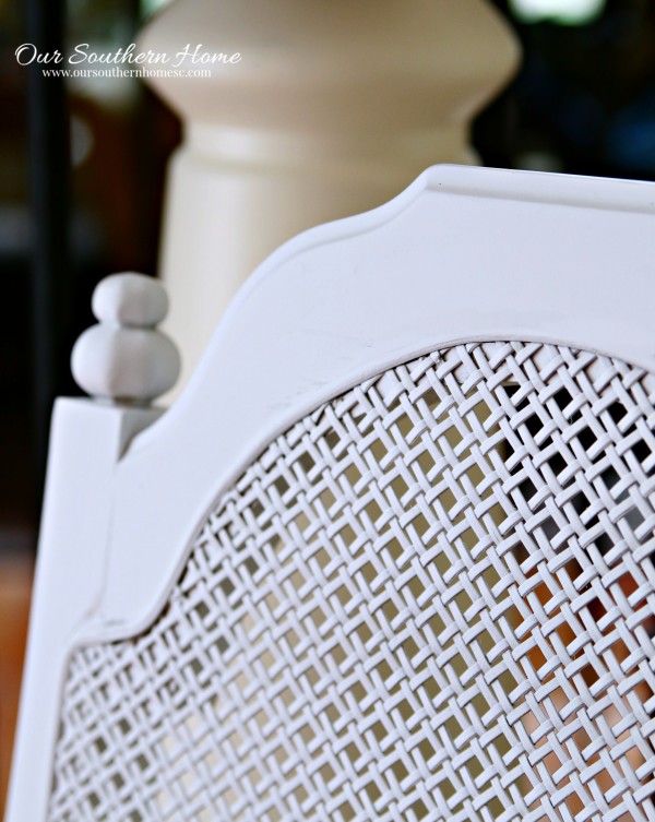 Thrift store chair makeover with spray paint and painted fabric chair cushion.