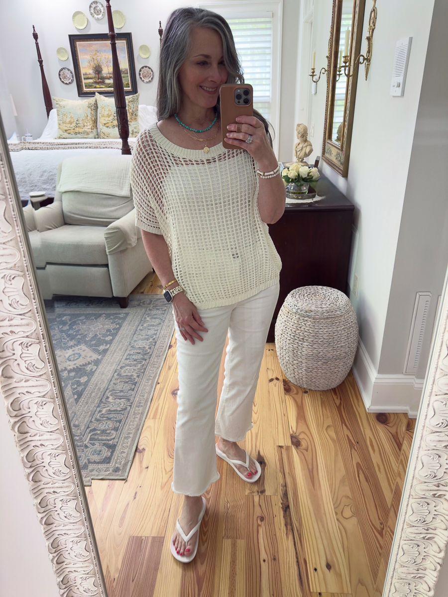 woman in all white outfit