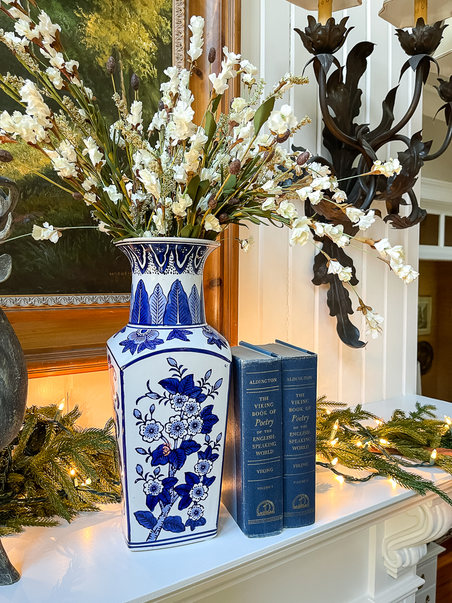 vase with blue books