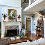 family room with winter decor