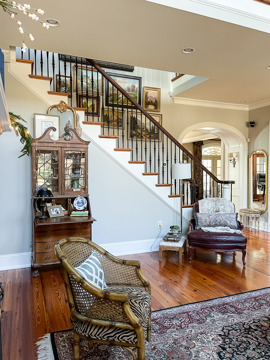 family room with gallery wall