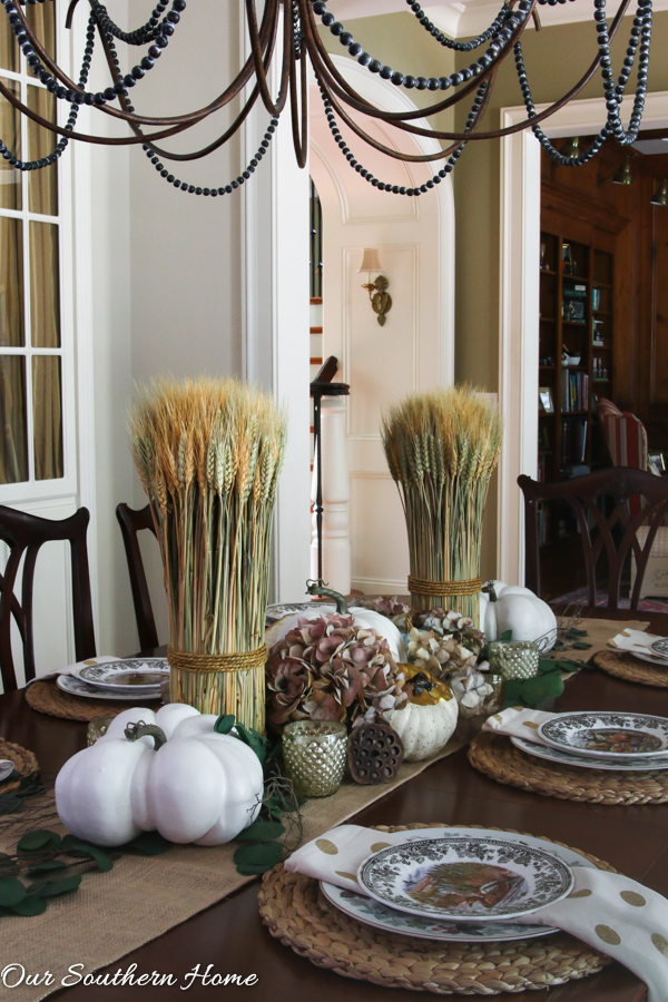 Creating a woodland tablescape for fall by Our Southern Home #falltable #falldecor #falltablescape