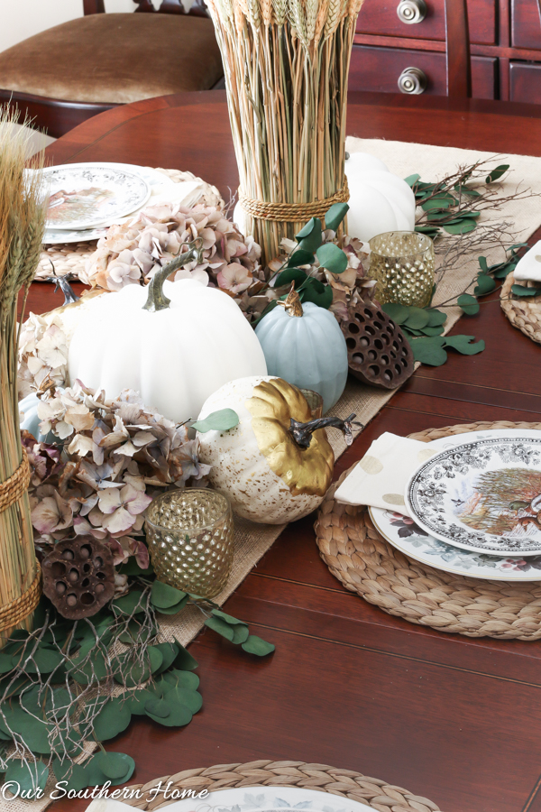 Creating a woodland tablescape for fall by Our Southern Home #falltable #falldecor #falltablescape