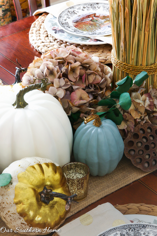 Creating a woodland tablescape for fall by Our Southern Home #falltable #falldecor #falltablescape